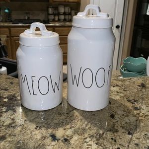 Rae Dunn woof and meow canisters
